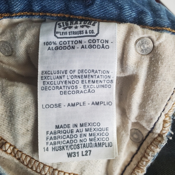 Signature Levi Loose Whiskers Denim Blue Jeans Baggy W 31 x L 27 14 Husky Unisex - Picture 2 of 6